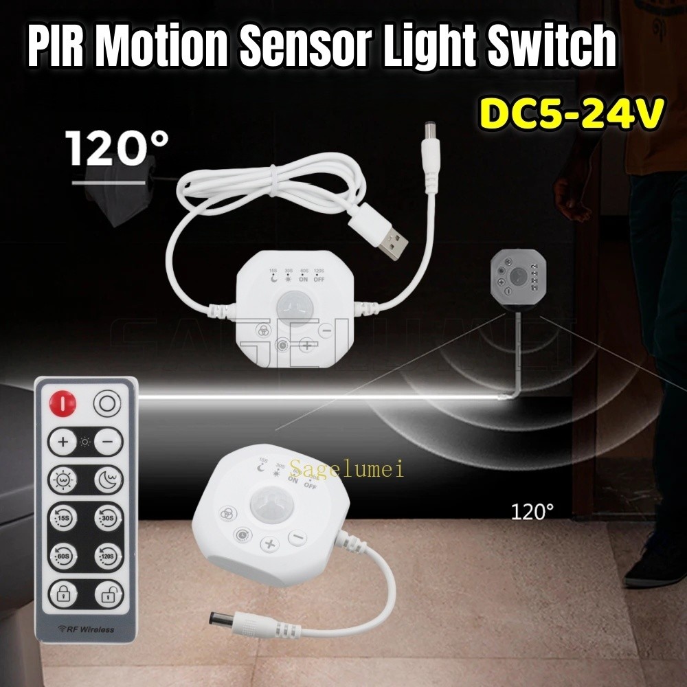 DC5-24V PIR Motion Sensor สวิตช์ไฟ LED Strip Controller Monochrome Dimmer DC USB Timer เครื่องตรวจจับการเคลื่อนไหวอัตโนมัติปรับ