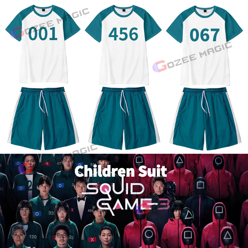 ฤดูกาล 3 Seong Gi-hun คอสเพลย์เครื่องแต่งกายเสื้อยืดกางเกงขาสั้น Netflix ปลาหมึกเกมปลอมตัวปาร์ตี้ฮาโ