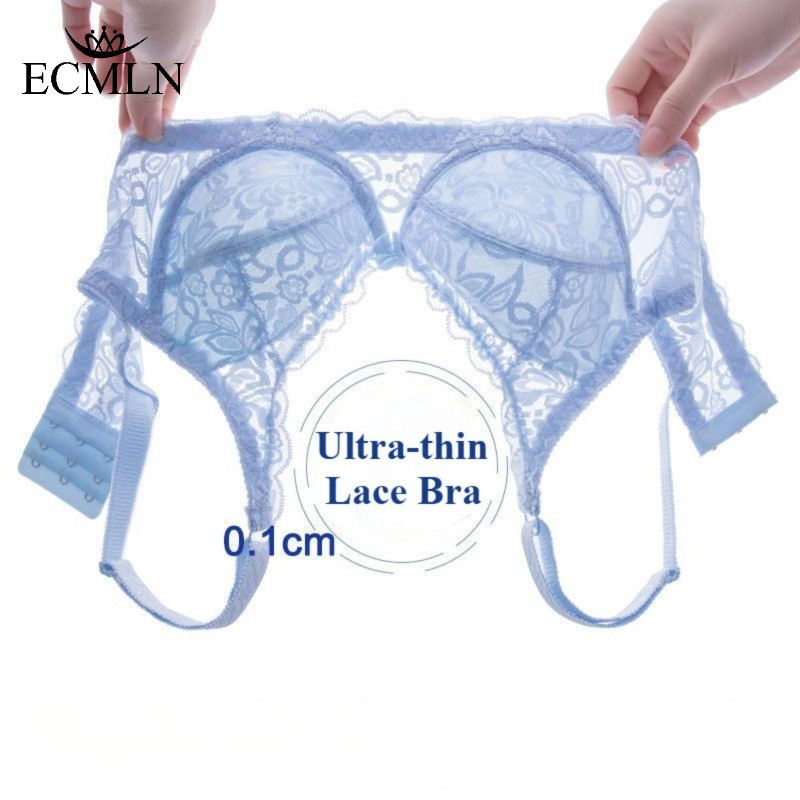 ECMLN Bra แบบเซ็กซี่ บางลูกไม้เต็มถ้วย ตาข่าย สำหรับผู้หญิง พร้อมฟองน้ำ.Push Up โปร่งใส  breathable ขนาด 36-40 ถ้วย BC