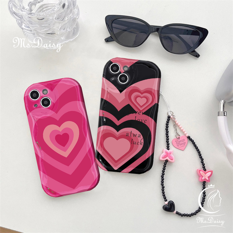สําหรับvivo S1 Pro T1 V15 Pro V20 Pro V23 V23E V25E V27 Pro V27E V29 Z1 Pro V30 V30EสีชมพูLove Heartเคสโทรศัพท์สร้อยข้อมือหยักนุ่มTPUฝาครอบโทรศัพท์