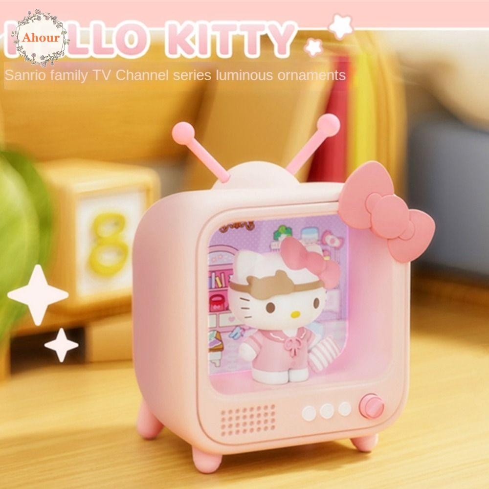 Ahour Cinnamoroll ตกแต่งโต๊ะ, Luminous My Melody Kitty TV Channel, น่ารักการ์ตูน Anime Night Light Kuromi ตุ๊กตาตุ๊กตาเดสก์ท็อปเครื่องประดับ