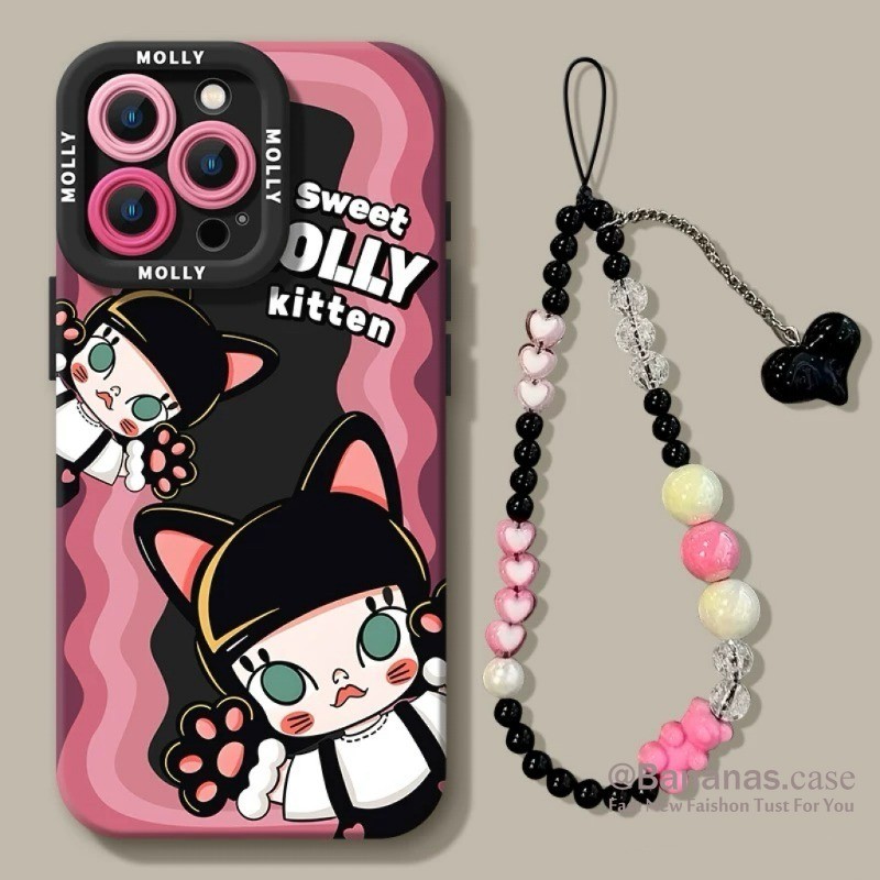 Iphone 16 15 14 13 12 11 Pro Max X Xr Xs Max 7 8 Plus SE2020 เคสโทรศัพท์น่ารัก Sweet Kitty + Lanyard ปกอ่อน