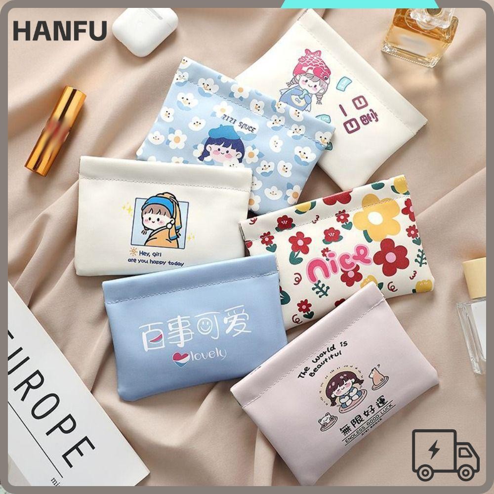 Hanfu กระเป๋าเครื่องสําอางขนาดเล็ก, กระเป๋าลิปสติกลายการ์ตูนหนัง Pu แบบนุ่ม, กระเป๋าแต่งหน้าแบบพกพาแบบปิดอัตโนมัติคุณภาพสูง