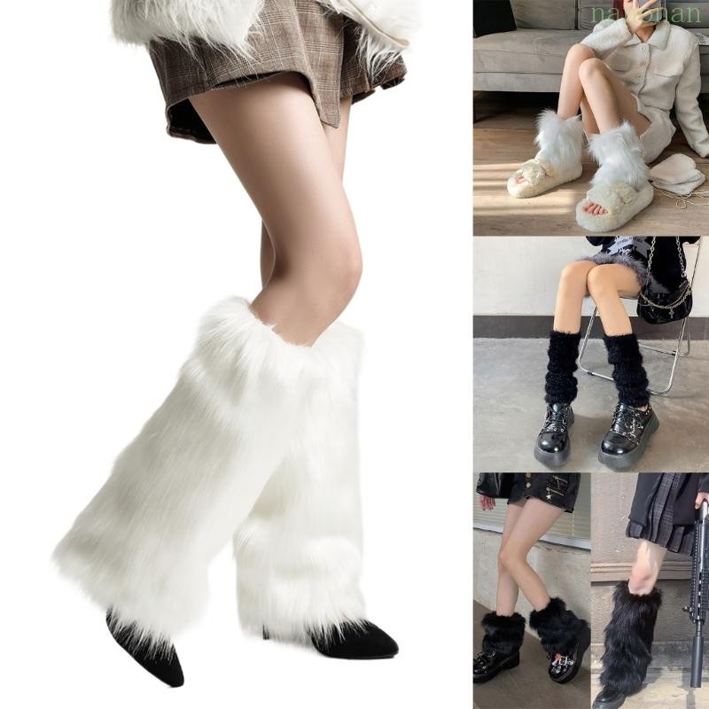 Nan Y2K Furs ขาอุ่นฤดูหนาว Furry ยาว Boot Cuffs Fuzzy รองเท้า Party เครื่องแต่งกาย