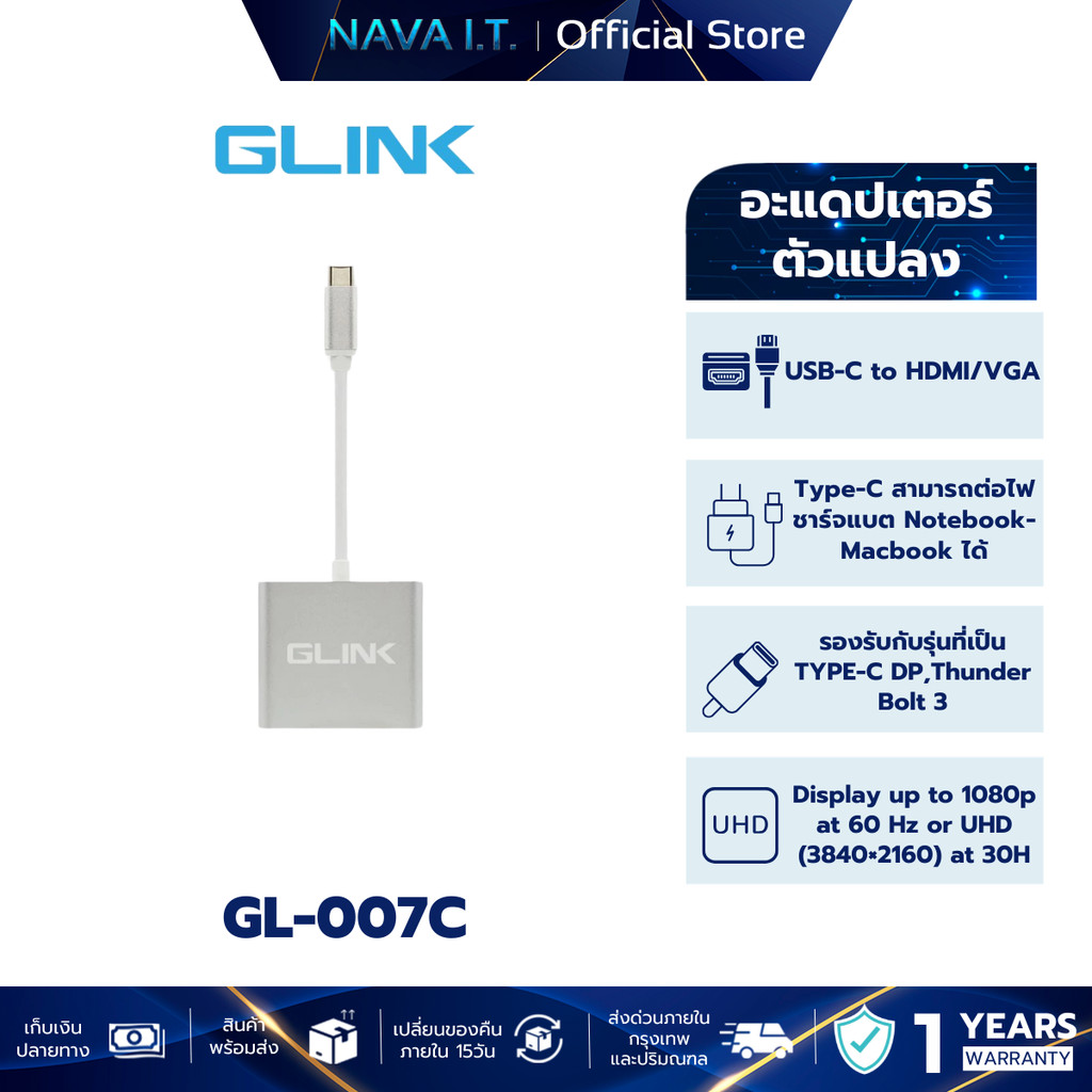 GLINK GL007C Converter TYPE C TO HDMI + USB 3.0+PD ชาร์จได้