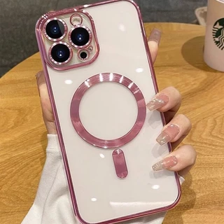 สําหรับ IPhone 11 15 16 Pro Max เคสไอโฟน 12 14 13 promax ชาร์จแบบไร้สายได้ เคสโทรศัพท์มือถือแบบนิ่ม ใส กันกระแทก หรูหรา