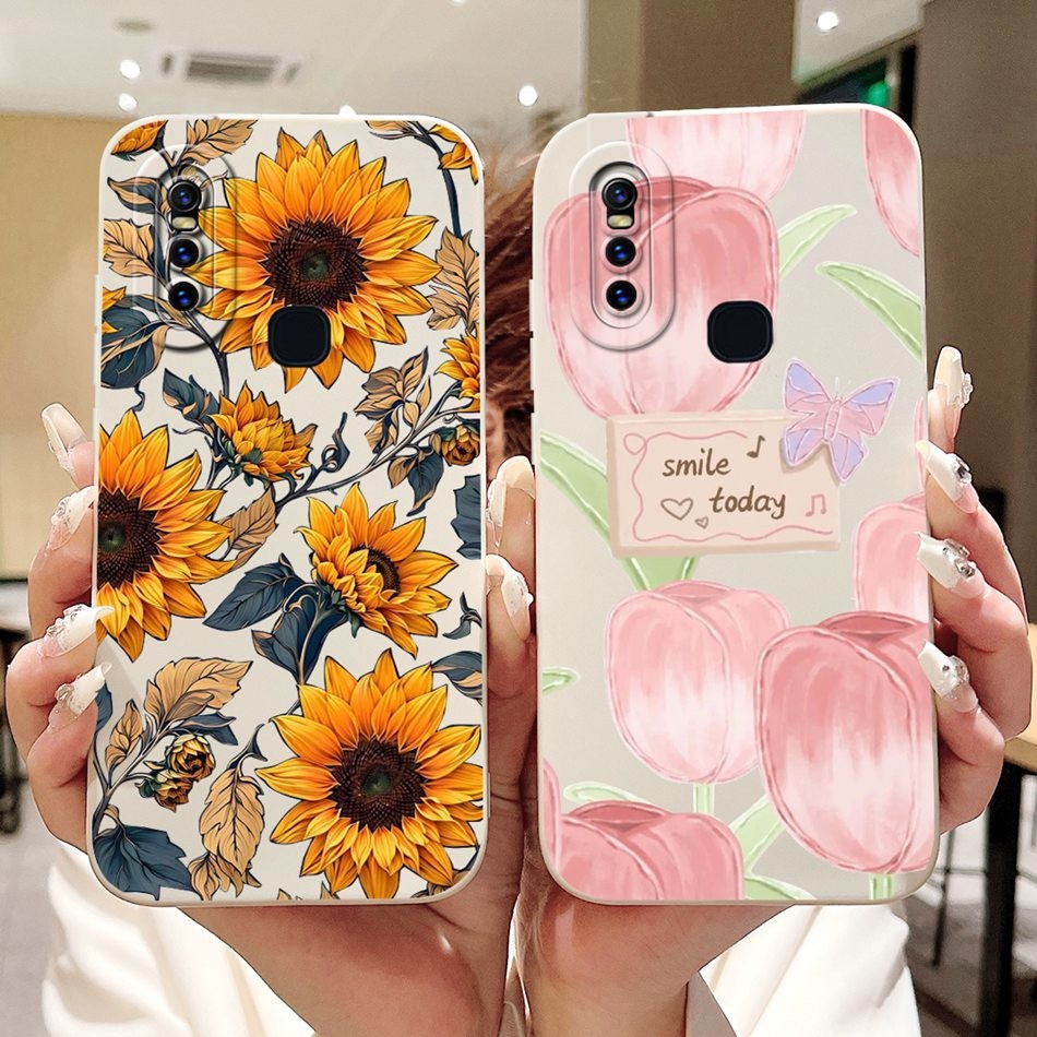 สําหรับ Vivo V15 V15Pro สวยทิวลิปดอกทานตะวันผีเสื้อทาสี Casingi Vivo 1818 1819 V 15 Pro ซิลิโคนนุ่มเคสโทรศัพท์