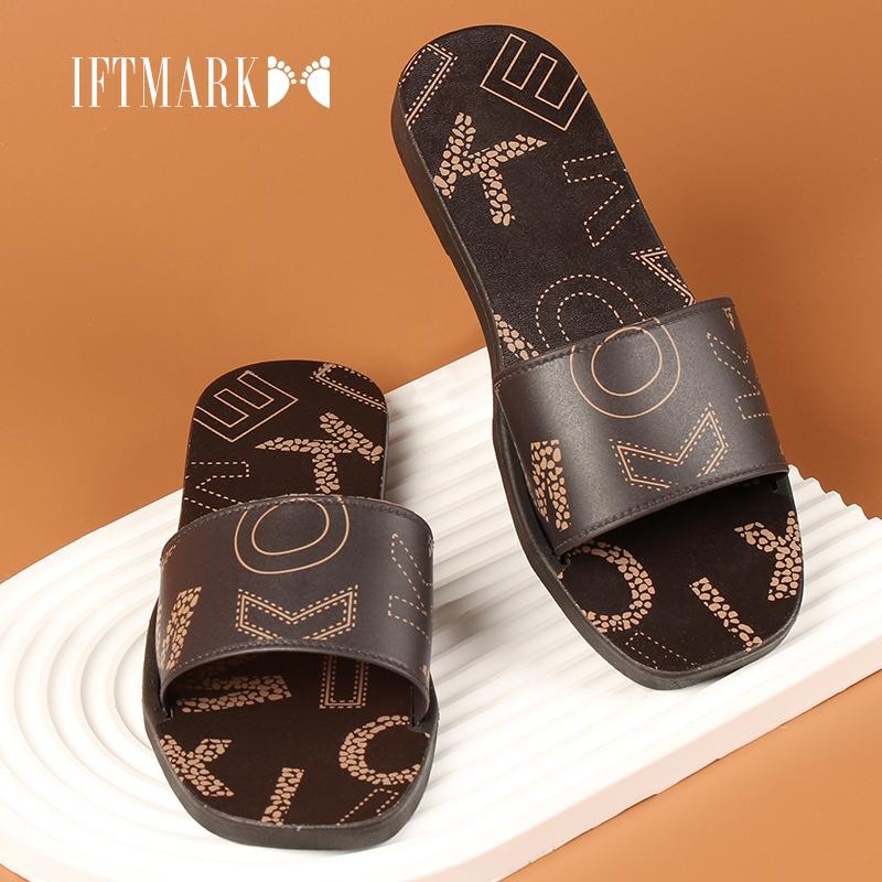 IFTMARK รองเท้าแตะแบบผู้หญิง สีขาวและสีน้ำตาล ลายนูนดีไซน์สวย ทันสมัย ใส่สบาย