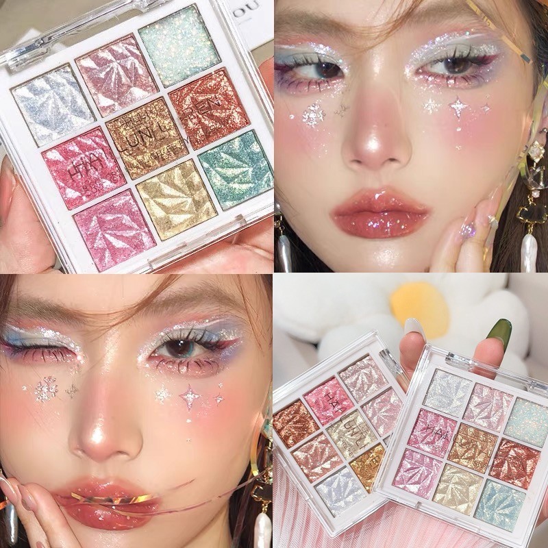 BM-shop2: อายแชโดว์ พาเลตอายแชโดว์กันน้ำ พาเลทอายแชโดว์ 9สี เนื้อกลิต​เตอร์​ สีสวย Y7232