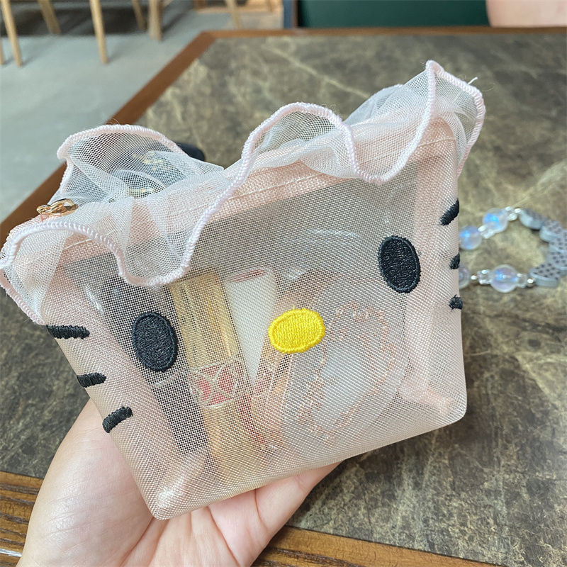 ชวัซ นิรันดร์ กระเป๋าเครื่องสําอางการ์ตูนน่ารักเย็บปักถักร้อยตาข่ายทนสิ่งสกปรกซิปถุงเก็บ - รูปที่ 6