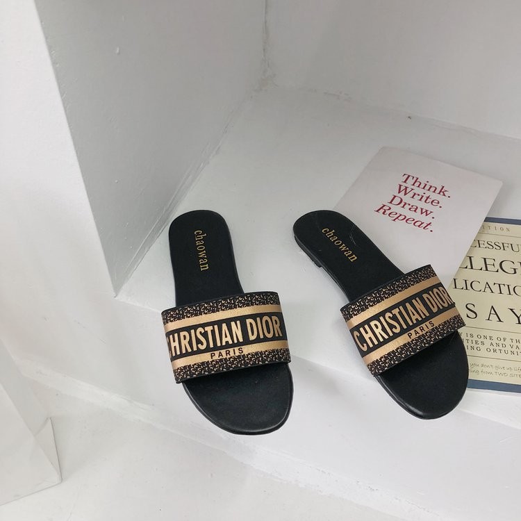 Hu4 DiOR รองเท้าแตะปักผู้หญิงรองเท้าแตะรองเท้าผู้หญิง