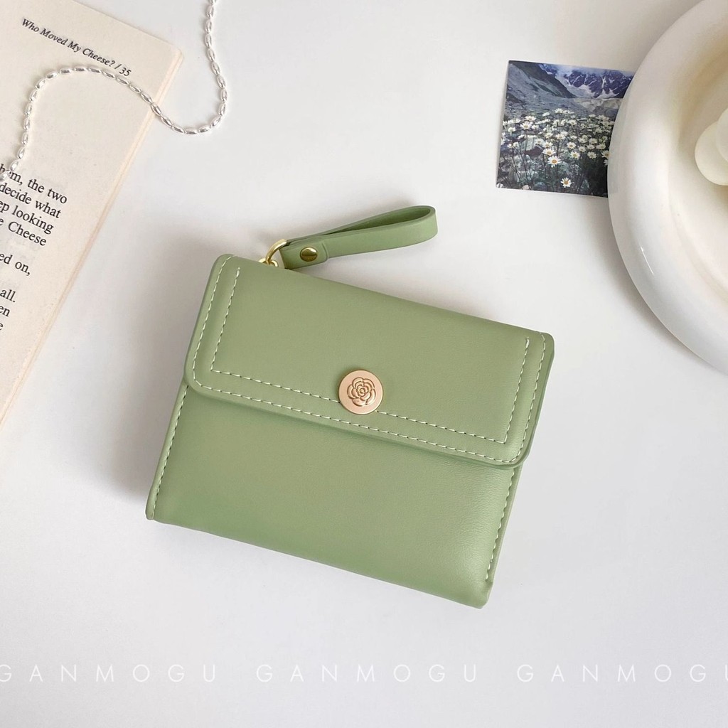 Simple Camellia Flip Wallet Student Card Holder Coin Purse