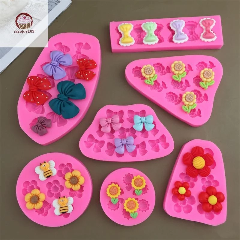 [12h Ship]Myoloy น่ารักการ์ตูนดอกไม้ Bow Bee Fondant แม่พิมพ์ซิลิโคน DIY Cupcake Fondant เค้กตกแต่งช็อกโกแลต Candy เบเกอรี่แม่พิมพ์ TH
