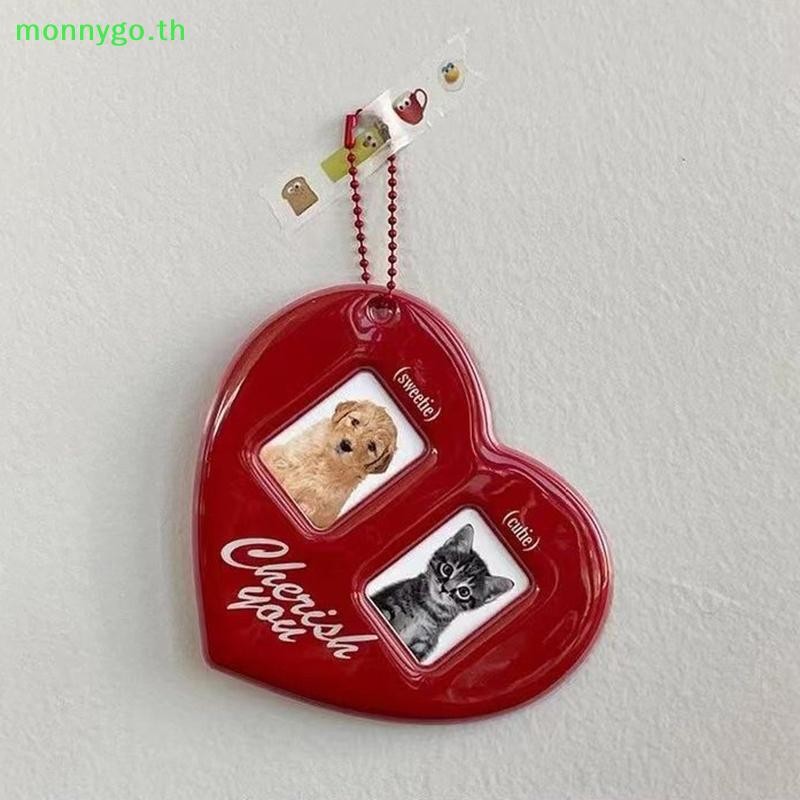 Monnygo Idol Photo ป้องกัน Photo Card Holder แขนจอแสดงผล 3 นิ้ว Love Heart Shape ID Photo การ์ดแขนพวงกุญแจ TH