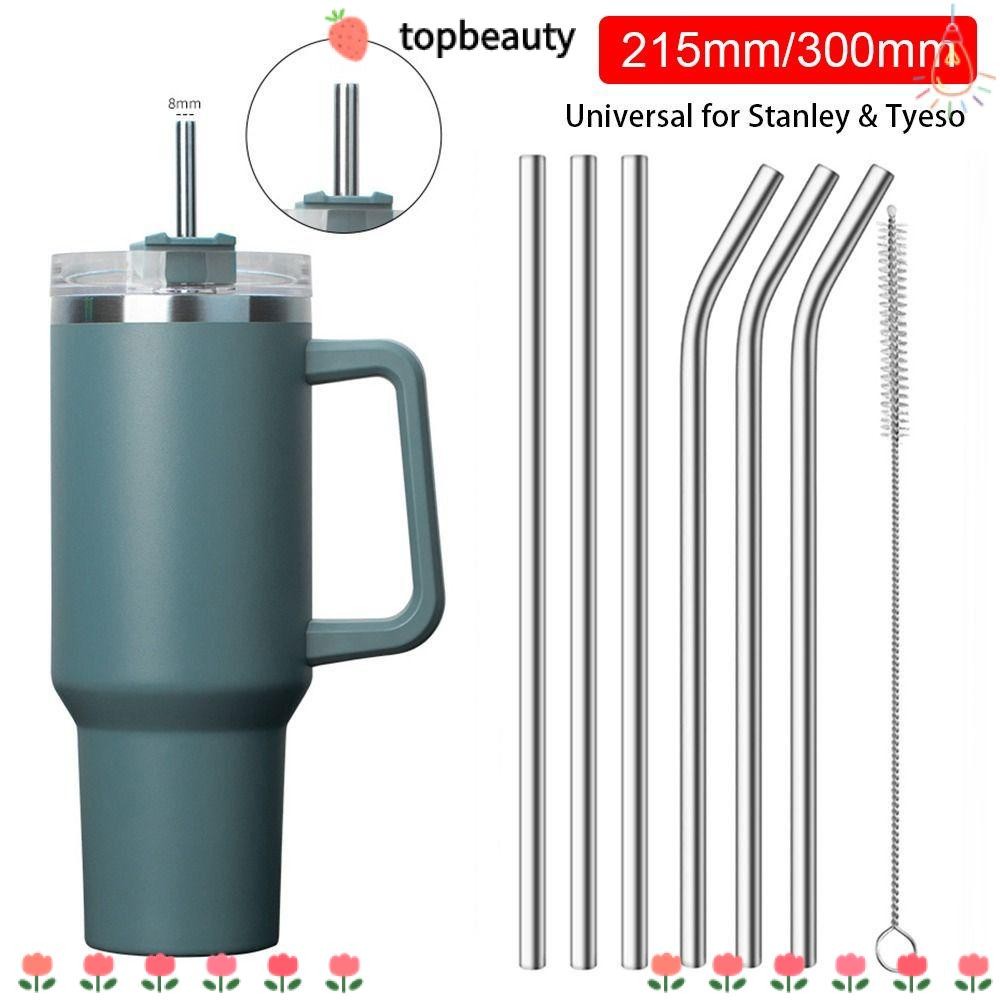 Topbeauty หลอดสแตนเลส 1 ชิ้น, ตรง Bent ถ้วยดื่มฟาง, 6 มม. 8 มม. หลอดเปลี่ยนเงินแบบใช้ซ้ําได้สําหรับ 30 ออนซ์ 40 ออนซ์ Tyeso ถ้วย