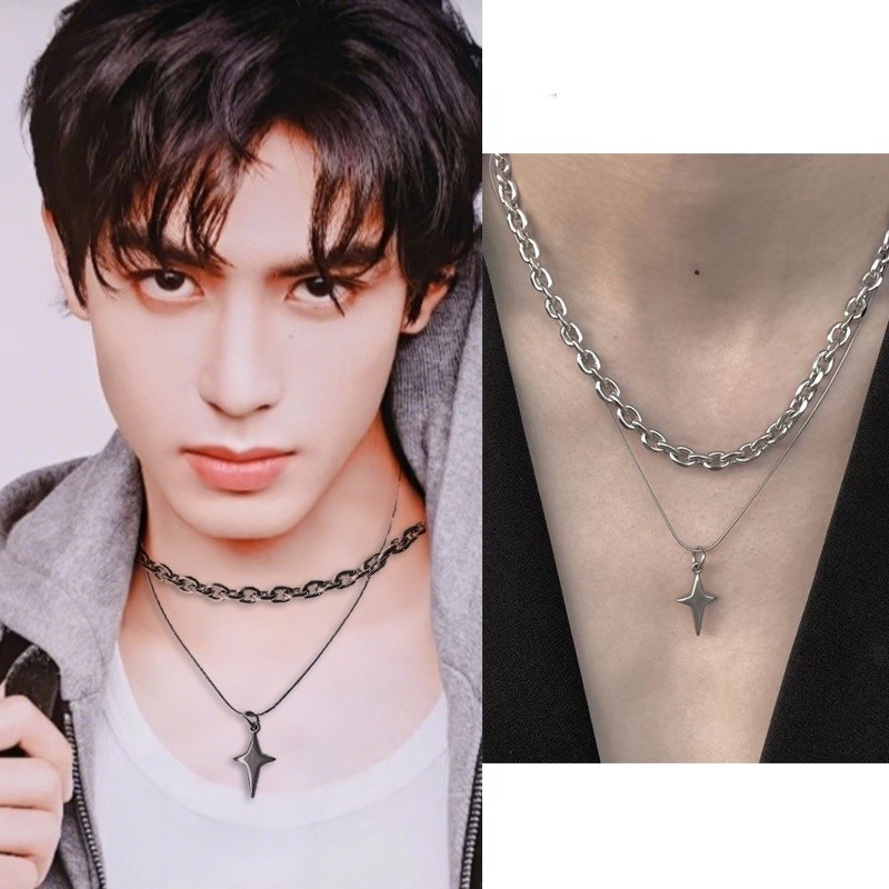 สร้อยคอ Seven Hearts Jane Luo Tough Song Weilong สไตล์ฮิปฮอป ออกแบบเป็นโซ่กระดูกและลายข้าม