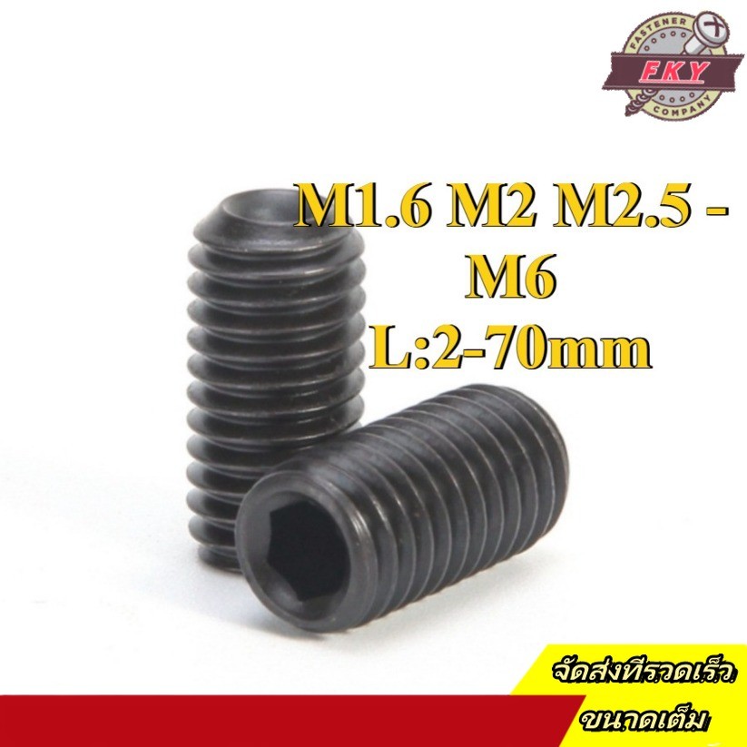 12.9 ชุบดำ ตัวหนอน หกเหลี่ยม ปลายตัด เกลียวมิล สกรู เกรดแข็งพิเศษ Hex Socket Set Screw M1.6/M2/M2.5/