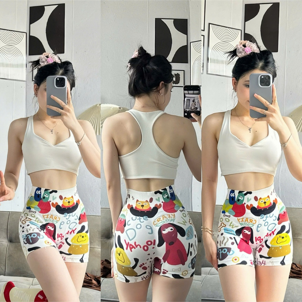 Leggings shorts สั้น 3ส่วน4 ผู้หญิง - เอวสูงยกกระชับก้นพีช นุ่มยืดหยุ่น ไม่มีตะเข็บ ใส่ไปยิม โยคะ วิ่ง ออกกำลังกาย