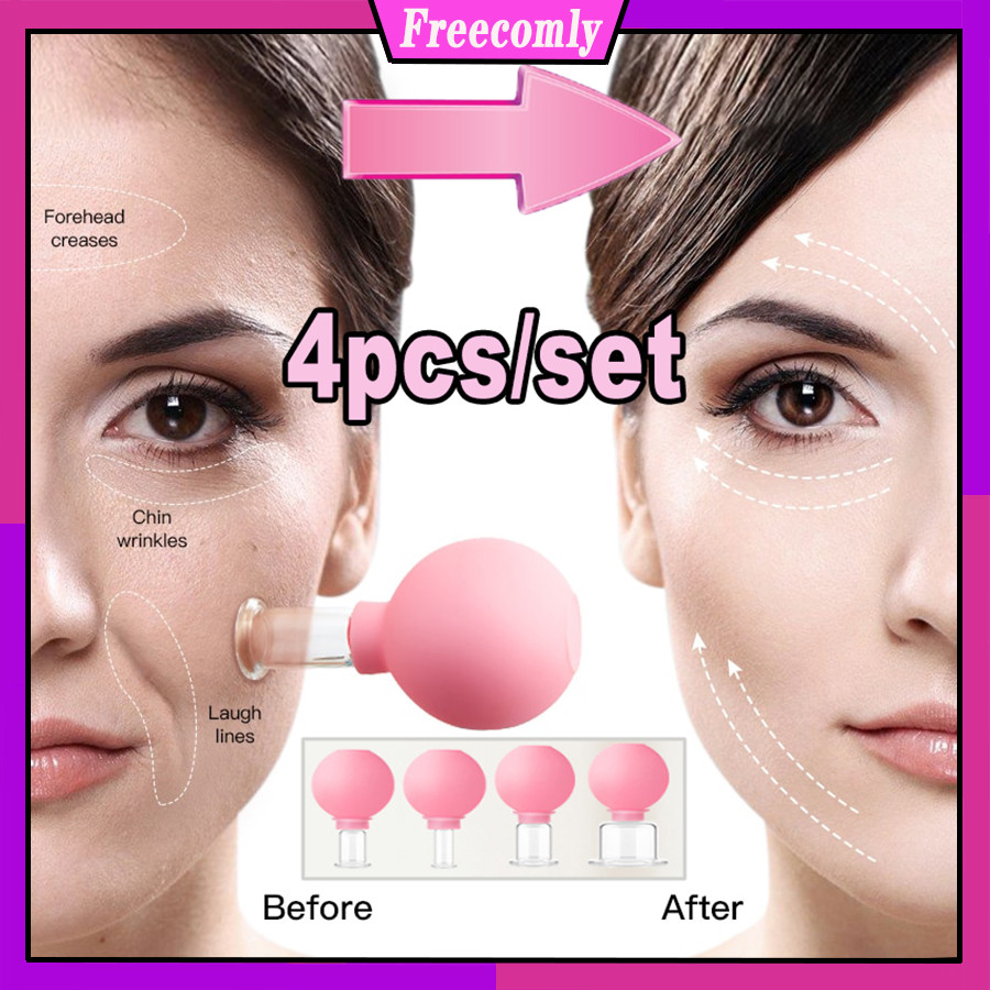 4 ชิ้น/เซ็ตซิลิโคนสูญญากาศ Cupping ถ้วย Facial Lifting Slimming Anti-Wrinkle นวด Anti Cellulite V Face Shaping Beauty Massager