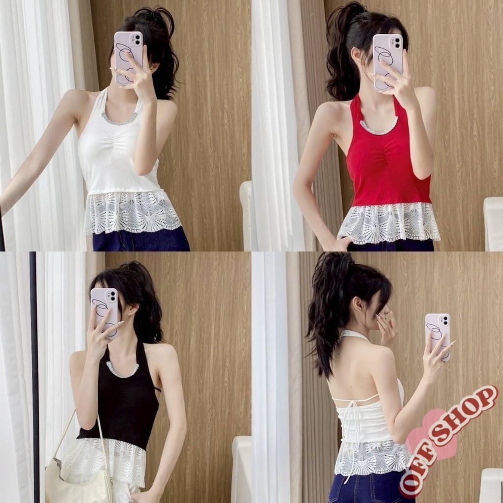OFF SHOP 🥻ใหม่ 2025 เสื้อคล้องคอ มีฟองน้ำในตัว สีพื้น เว้าหลัง ' FY9082