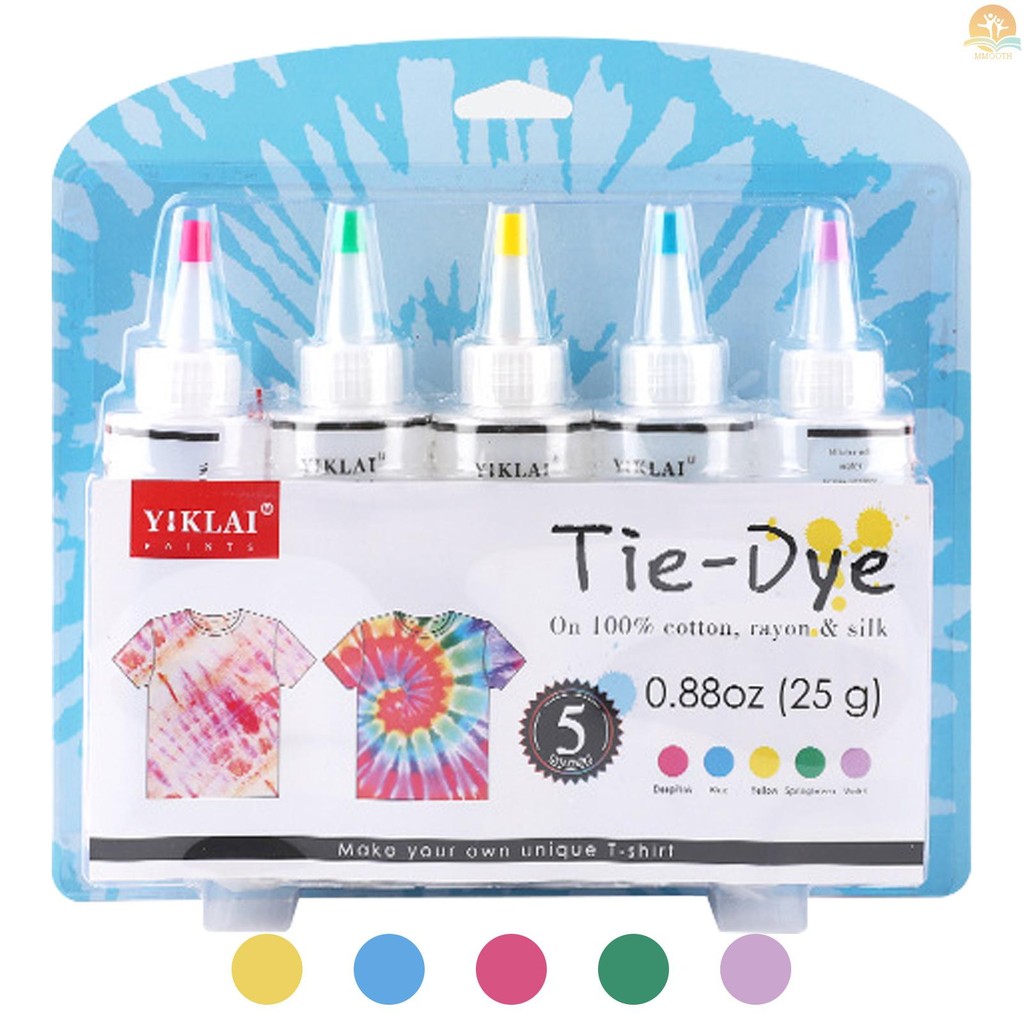 [การจัดส่งที่รวดเร็ว] 5สี ทําเอง ชุดมัดย้อมผ้าย้อมชุดผ้าสีผ้า120มล/ขวดที่มียางรัดถุงมือถุงปิดผนึกตัวเองผ้ากันเปื้อนสําหรับเด็กผู้ใหญ