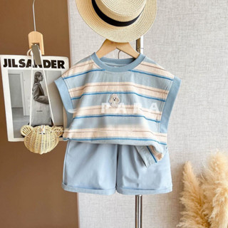 ฤดูร้อนสไตล์ใหม่ชายหญิงชุดเสื้อกั๊กเด็กทารกลายแขนกุดด้านบนกา…