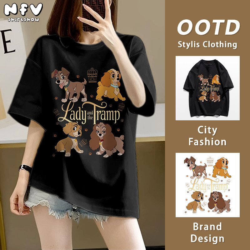 【จัดส่งตลอด 24 ชั่วโมง】🎀 NFVเสื้อยืดคอกลม ลายลูกสุนัข การ์ตูน ทรงหลวม ผ้าฝ้าย ชาย-หญิง วัยรุ่น YG841