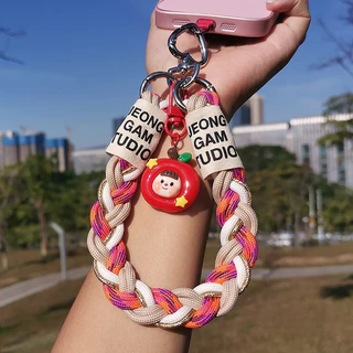 สายคล้องข้อมือเชือกเส้นเล็กโทรศัพท์การ์ตูนน่ารักสําหรับเคสโทรศัพท์-พวงกุญแจป้องกันการสูญหายแบบสั้นพร้อมเสน่ห์และตะขอเหล็กคลิปทนต่