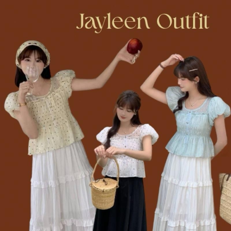 Jayleen Outfit :ต้าเหนิง เสื้อแขนตุ๊กตาแต่งงานกระดุมหน้าลายจุด 001
