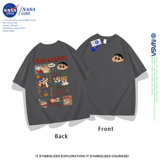 NASA เสื้อยืดชายหญิงแขนสั้น สตรีทฮิปฮอป summer เครยอนชินจัง เสื้อยืด พิมพ์ลาย คอตตอน คอกลม หลวมและระบายอากาศ