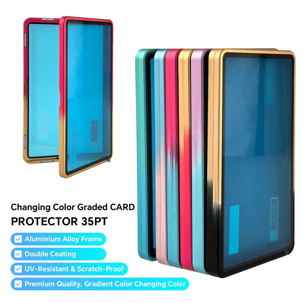 (คลังสินค้าพร้อม) เคสใส่การ์ด Pokemon TCG - PSA สีไล่ระดับสีอลูมิเนียมอัลลอยด์ Graded Card เคสป้องกันขาตั้งอะคริลิคโปร่งใสทนทาน