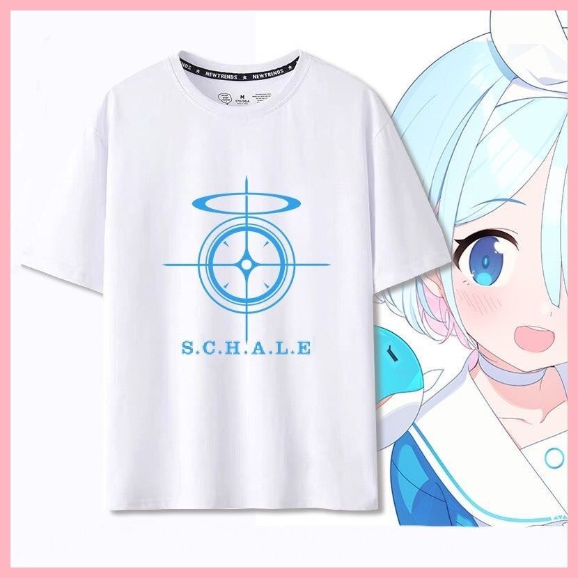 💥เสื้อยืดผู้ชายเท่ๆ Blue Archive SCHALE Blue Archive Blue BA เกมมือถืออะนิเมะ Merchandise T-Shirt