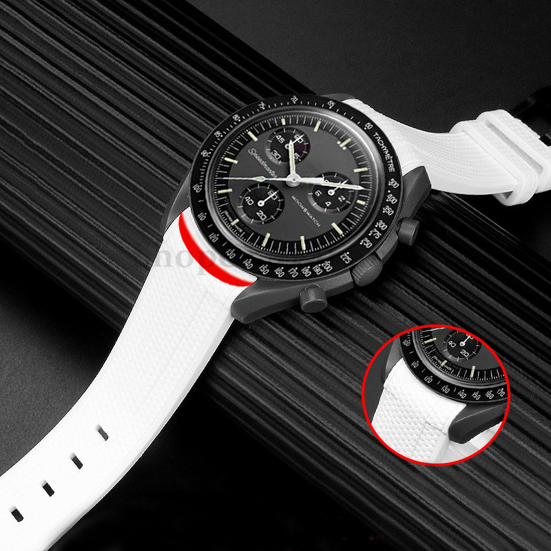 20 มม.ปลายโค้งสายนาฬิกาซิลิโคนสําหรับสร้อยข้อมือ Moonswatch สําหรับ Swatch สําหรับ Omega สายรัดทดแทนผู้หญิงผู้ชายสายรัดข้อมือกันน้ํา