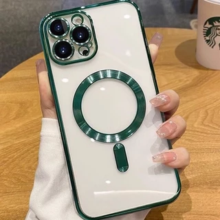 สําหรับ IPhone 11 15 16 Pro Max เคสไอโฟน 12 14 13 promax ชาร์จแบบไร้สายได้ เคสโทรศัพท์มือถือแบบนิ่ม ใส กันกระแทก หรูหรา