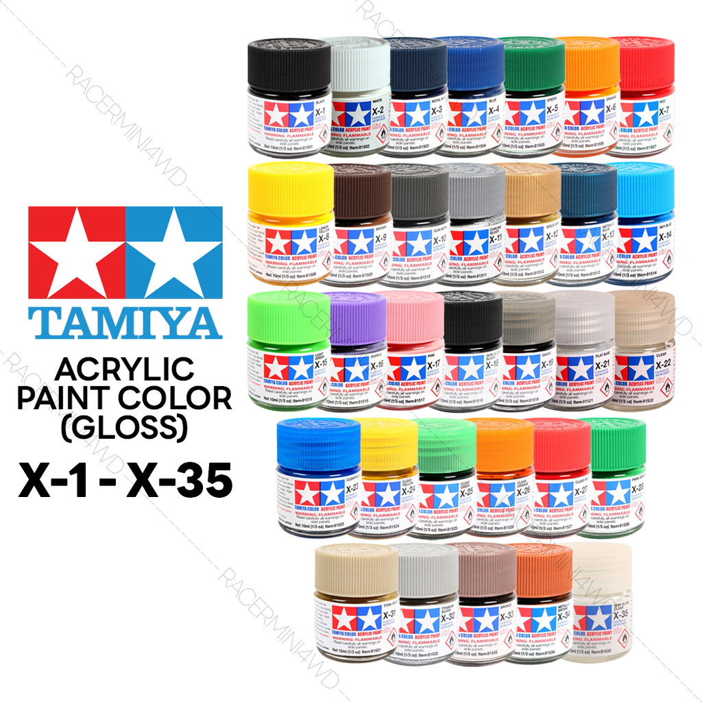 TAMIYA Acrylic Gloss Color (X-1 - X-35) สีอะคริลิคแบบเงา 81501 81502 81503 81504 81505 81506 81507 81508 81509 81510