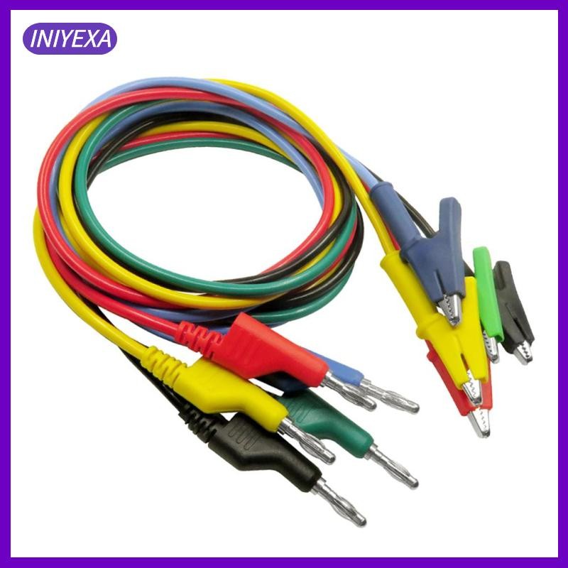 [Iniyexa] Banana Male Plug to Crocodile Clip Teminal Silicone Electric Test Wire Cable, Multimeter Test Cable 5 ชิ้น