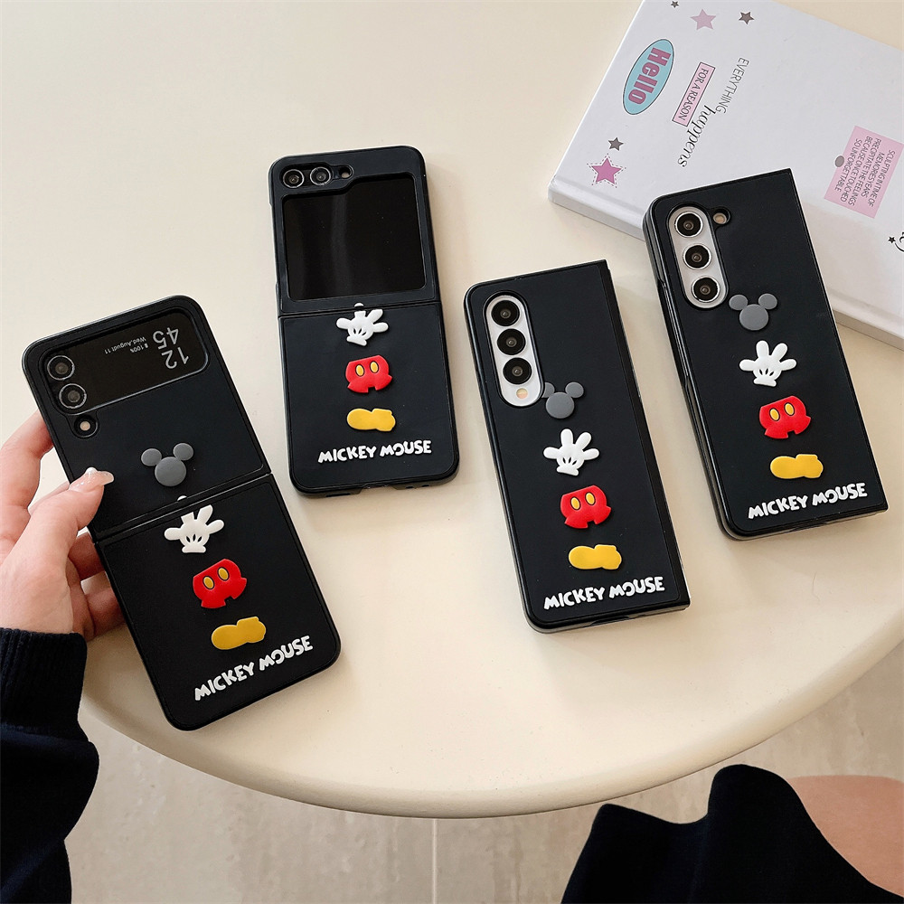 3D Mickey Mouse องค์ประกอบซิลิคอน Hard สําหรับ Samsung Galaxy Z พับ 6 5 4 3 Z Flip6 Flip5 Flip4 Flip3 Fold6 5G ฝาครอบโทรศัพท์ปลอก