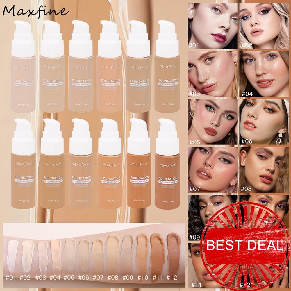 Maxfine 12 สี Foundation Flawless Soft Matte Liquid Foundation Oil Control 24 ชั่วโมง A9z7