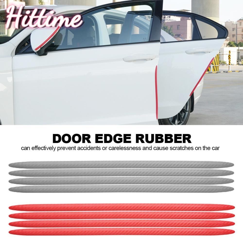 Hittime 4 ชิ้น 41 ซม.คาร์บอนไฟเบอร์กันชนรถขอบประตูป้องกันยาง Auto Protector Guard Scratch สติกเกอร์สีขาวสีดํา Trim แถบ C7E7