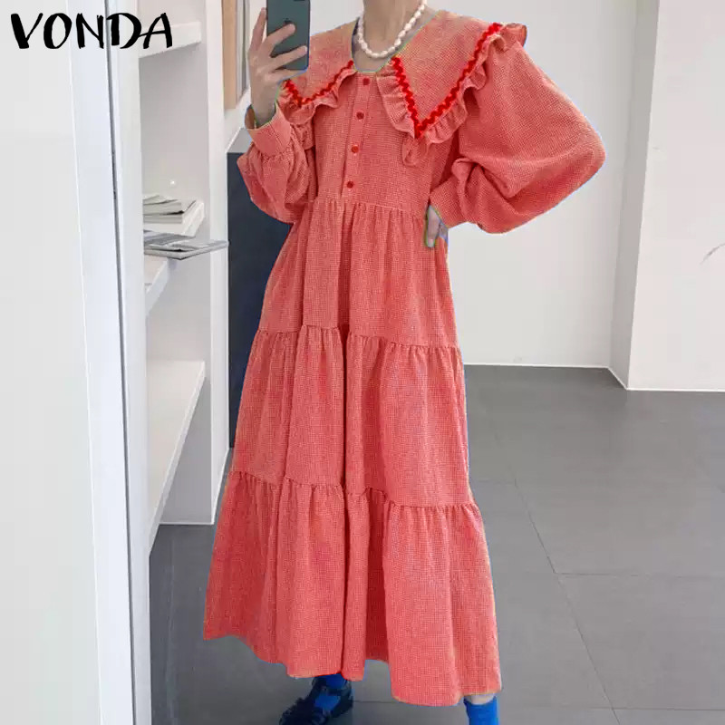 Vonda ชุดเดรสแขนยาวคอปกเด็กลําลองเกาหลีสําหรับผู้หญิง — صورة 4