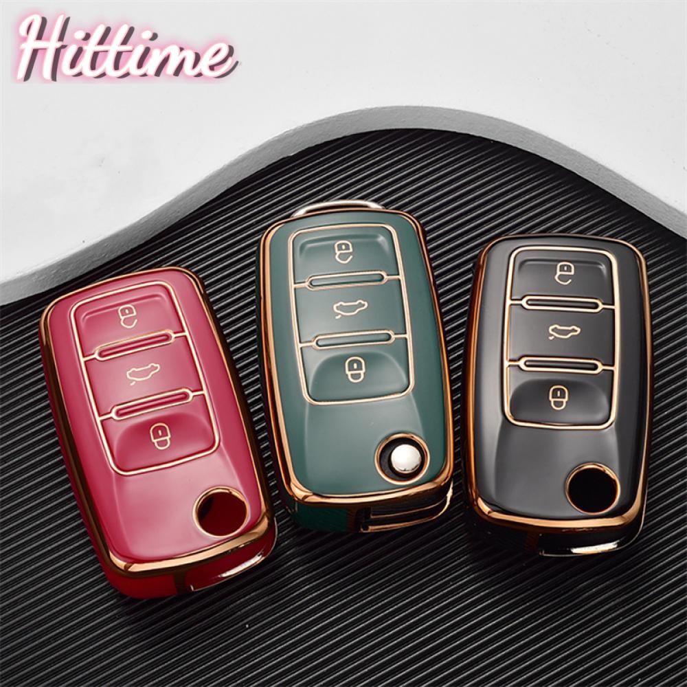 Hittime TPU ฝาครอบกุญแจรีโมทรถยนต์ Fob สําหรับ VW Volkswagen Polo Golf Passat Tiguan D9G9[NVEP]