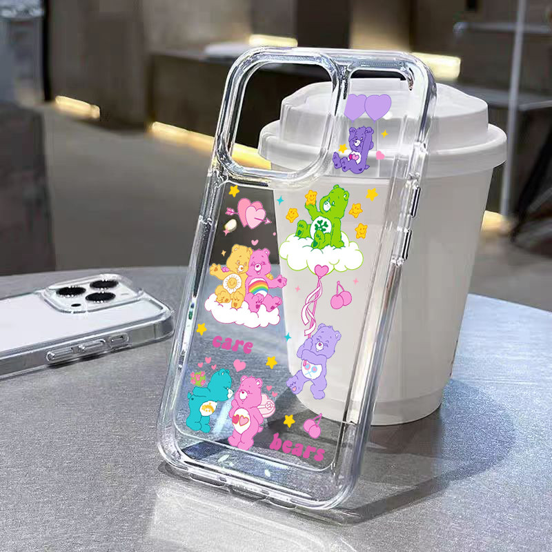 ส่งจากไทย ปุ่มชุบไฟฟ้า TPU นิ่มกันกระแทกเคสโทรศัพท์ for iPhone11 12 13 14 15ProMax XR XS X 7 8P หมีน่ารัก