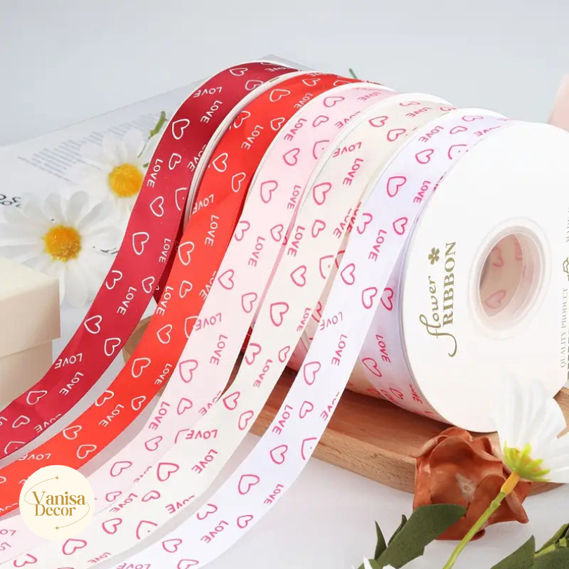 (ยกม้วน 45หลา) ริบบิ้นผ้าซาติน พิมพ์ลาย ลายคลื่นหัวใจ หัวใจ LOVE JUST love you ขนาด2.5 cmพร้อมส่งจากไทย - รูปที่ 4