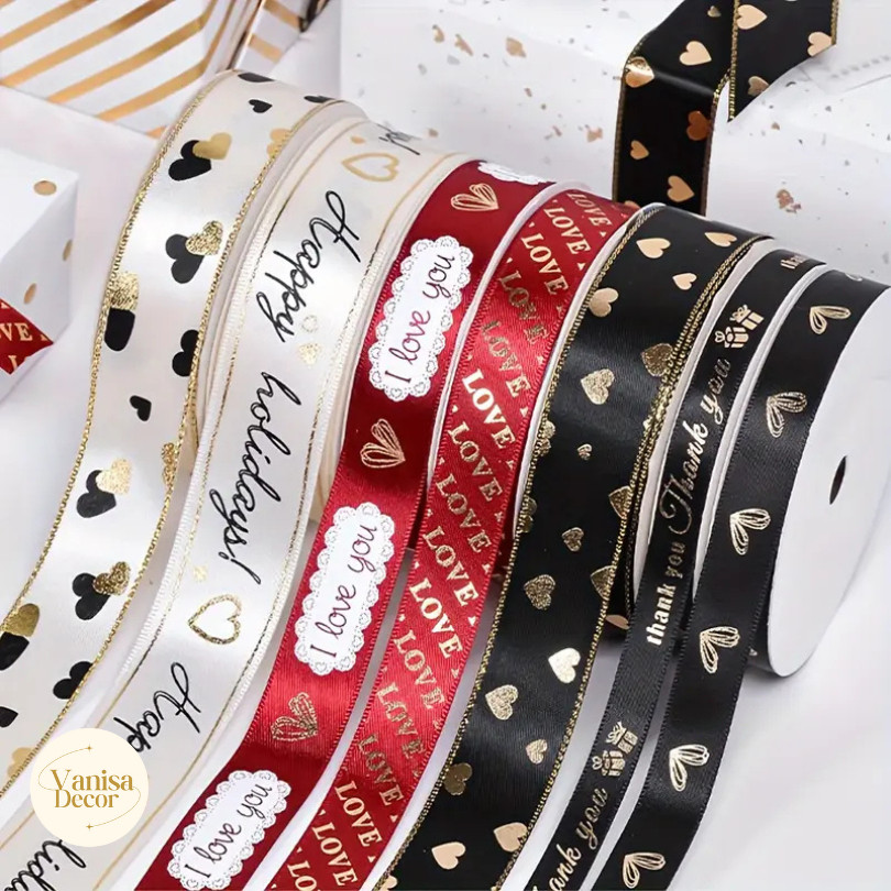 (ยกม้วน 45หลา) ริบบิ้นผ้าซาติน พิมพ์ลาย ลายคลื่นหัวใจ หัวใจ LOVE JUST love you ขนาด2.5 cmพร้อมส่งจากไทย - รูปที่ 5