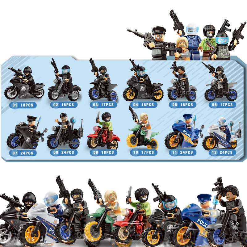 # ของเล่นบล็อกเลโก้ขนาดเล็กที่เข้ากันได้กับ Ninjago ของเล่นมินิฟิกเกอร์ รถมอเตอร์ไซค์ รถตำรวจ สำหรับเด็กผู้ชาย # ลดราคา
