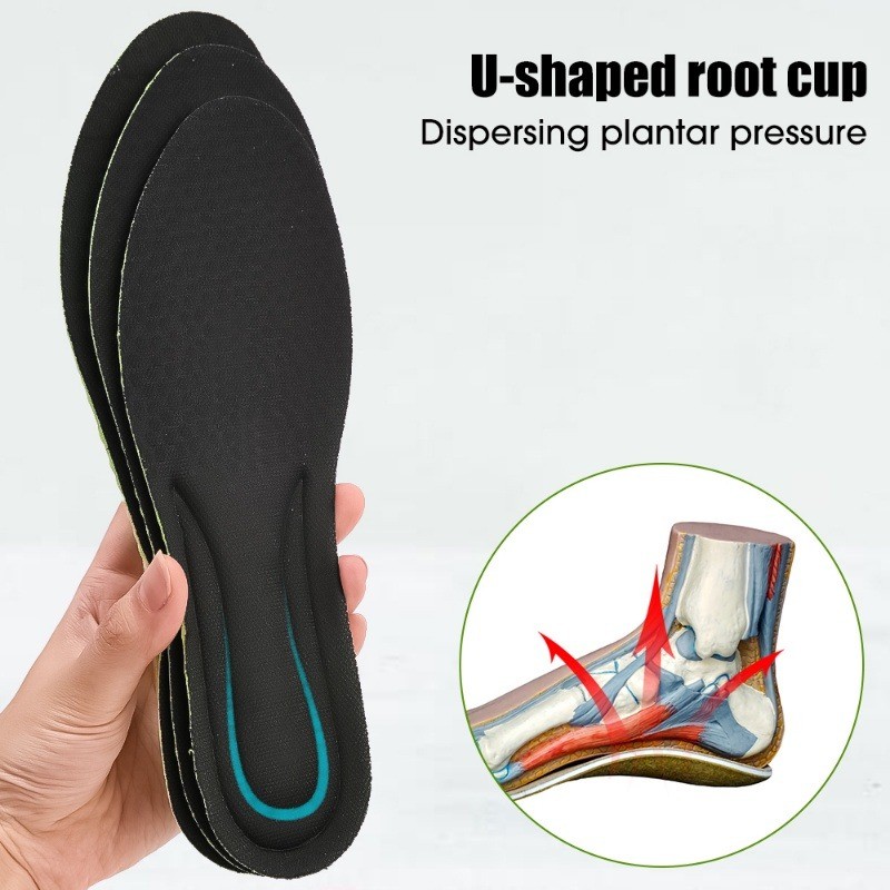 ผู้หญิงผู้ชายระงับกลิ่นกาย Breathable Shock Absorption Insoles ความยืดหยุ่นสูง Arch สนับสนุน Orthopedic นวดเบาะแทรกแผ่นรองเท้า