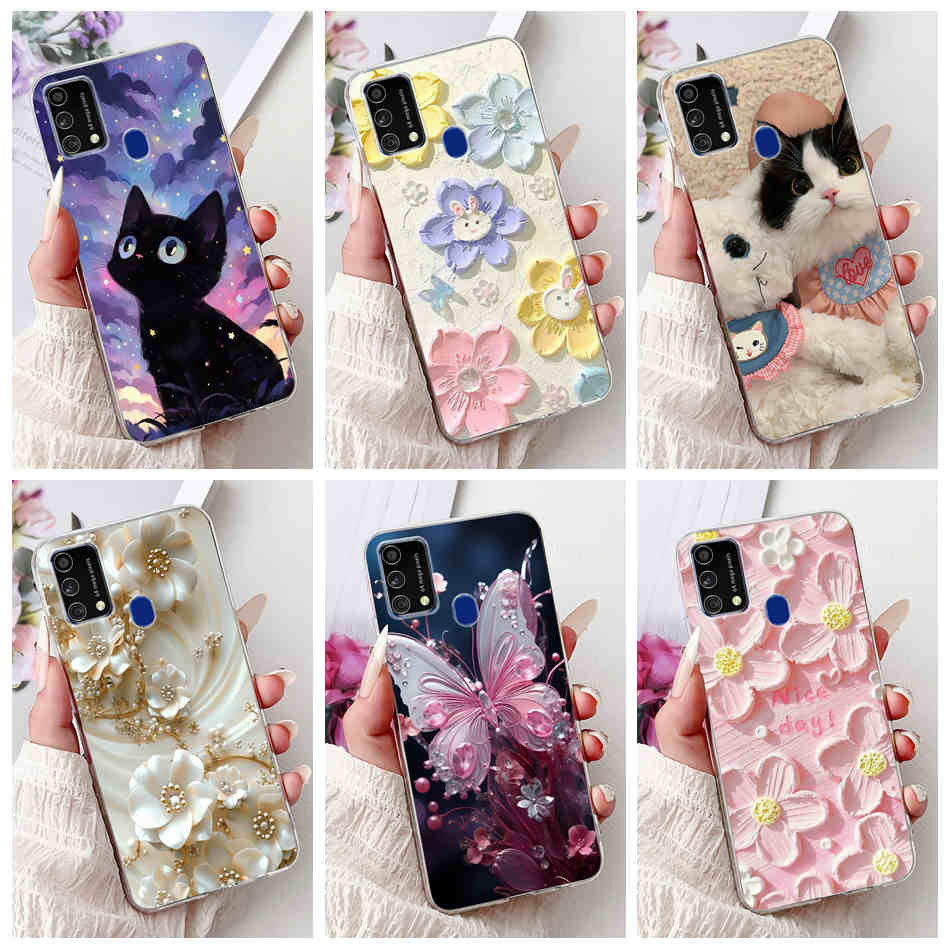 สําหรับ Samsung Galaxy M21s M31 SM-M31s F415F M315F M317F แมวน่ารักผีเสื้อดอกไม้รูปแบบซิลิโคนอ่อนนุ่ม TPU เคสโทรศัพท์