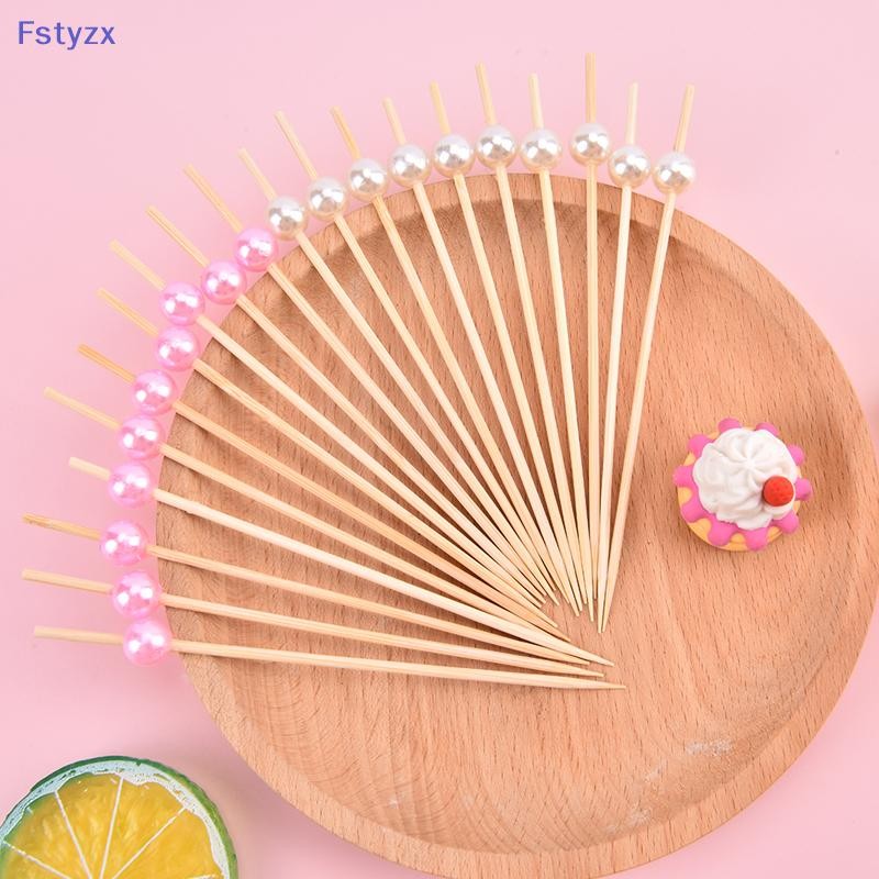 Fstyzx 100 ชิ้น Pearl Cocktail Picks ไม้จิ้มฟันไม้ Skewer ส้อมขนมขบเคี้ยวผลไม้ FY