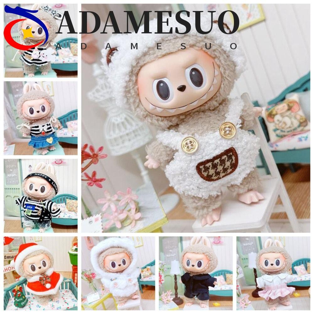 Adamesuo 17 ซม.Labu Time เสื้อผ้า, Denim กระโปรงคริสต์มาสหมวก Labubu ตุ๊กตาเสื้อผ้า, ชุดของเล่นน่ารักเสื้อสีแดง Labubu ตุ๊กตา Plush เสื้อผ้า 17 ซม. Labubu ตุ๊กตา