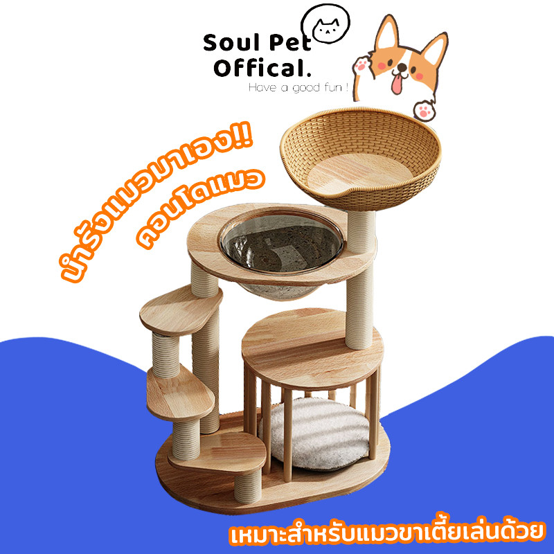 คอนโดแมว คอนโดแมวไม้ บ้านแมว เหมาะสำหรับเลี้ยงน้องแมว 2-3ตัว เสาลับเล็บ ขนาดใหญ่ ของเล่นแมว แมวที่มีขาสั้น